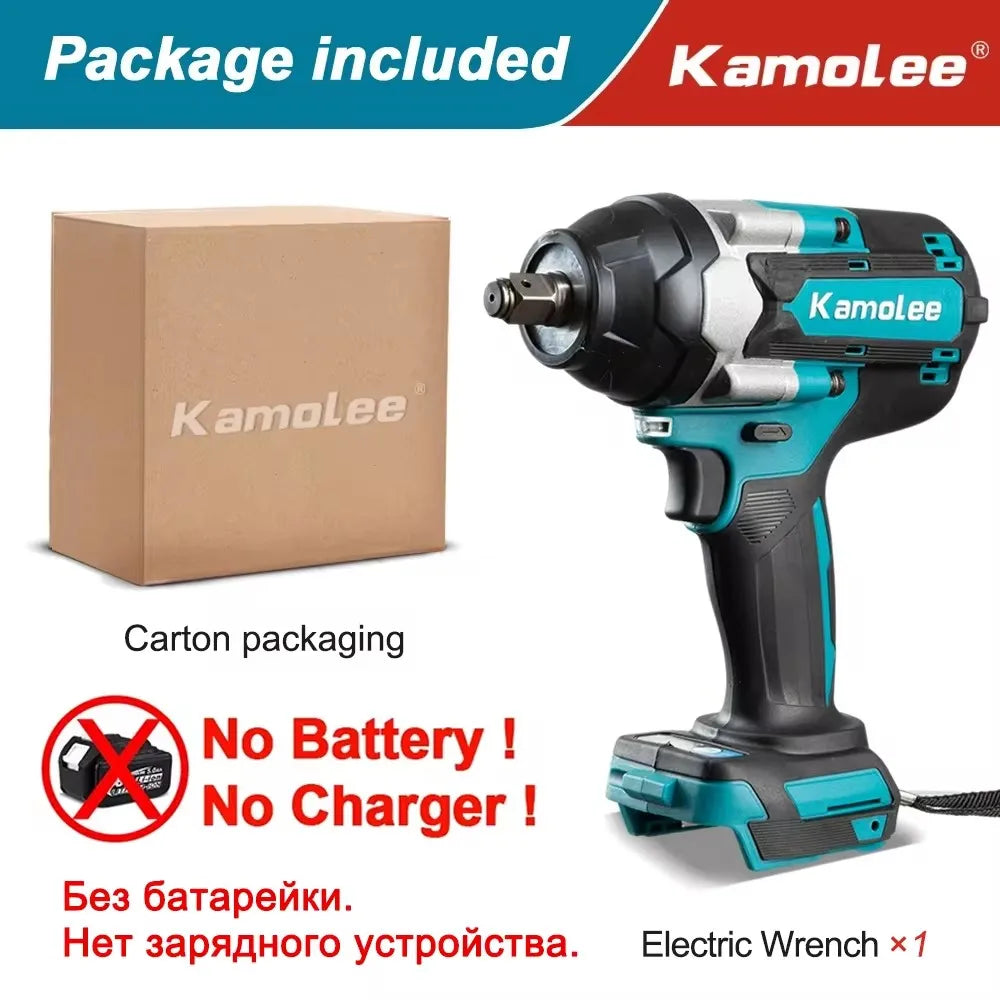 Kamolee 1800 N.m High Torque Cordless Impact Wrench 18V-21V 1/2 Inch Battery Rechargeable Brushless Electric Wrench Tool Set