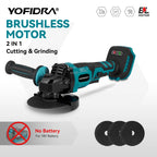 YOFIDRA 1500W 125mm 2in1 Brushless Angle Grinder 12000PRM Cordless Electric Polishing Grinding Power Tool For Makita Battery Pin