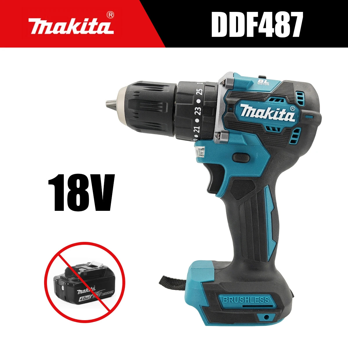 Makita DDF487 18V Brushless Electric Drill Impact Tool for Decoration Teams Professional Power Tools
